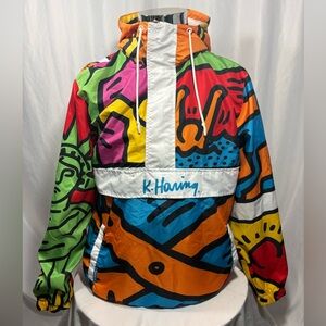 Keith Haring Members Only Y2K Windbreaker Graffiti Jacket Multicolor Sz M
